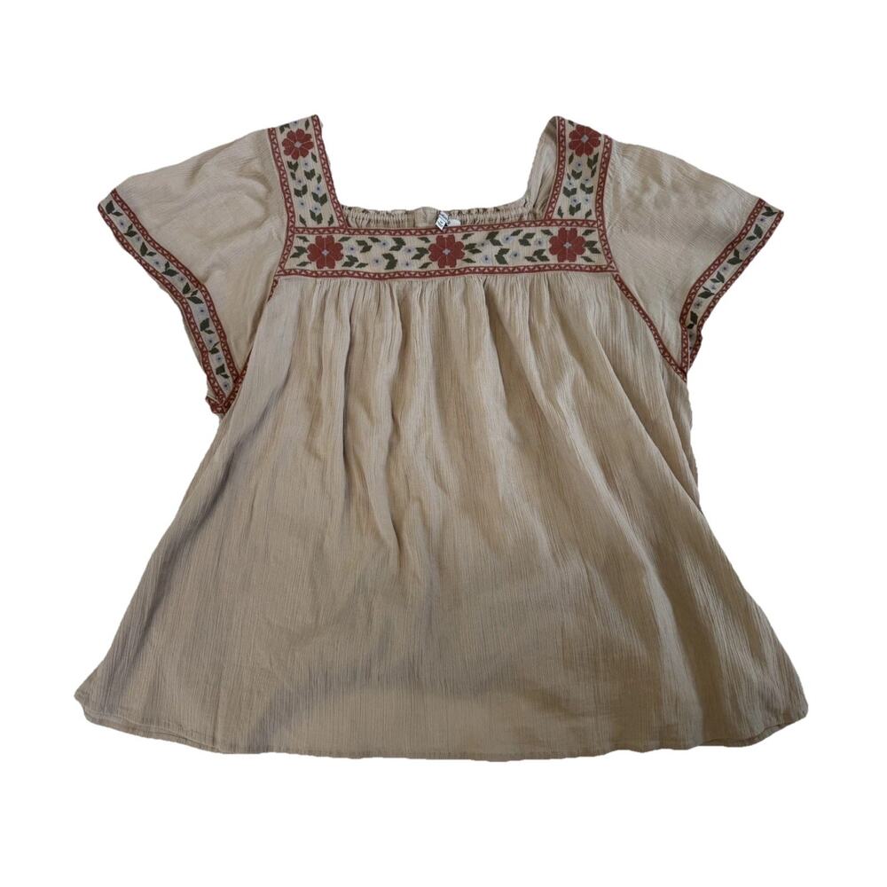 Madewell Beige Embroidered Floral Cotton Tunic Peasant Blouse Women's Plus 3X